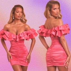 Oh Polly | Dresses | Oh Polly Dreaming Out Loud Bardot Ruffle Mini Dress In Hot  Pink Uk4us | Poshmark